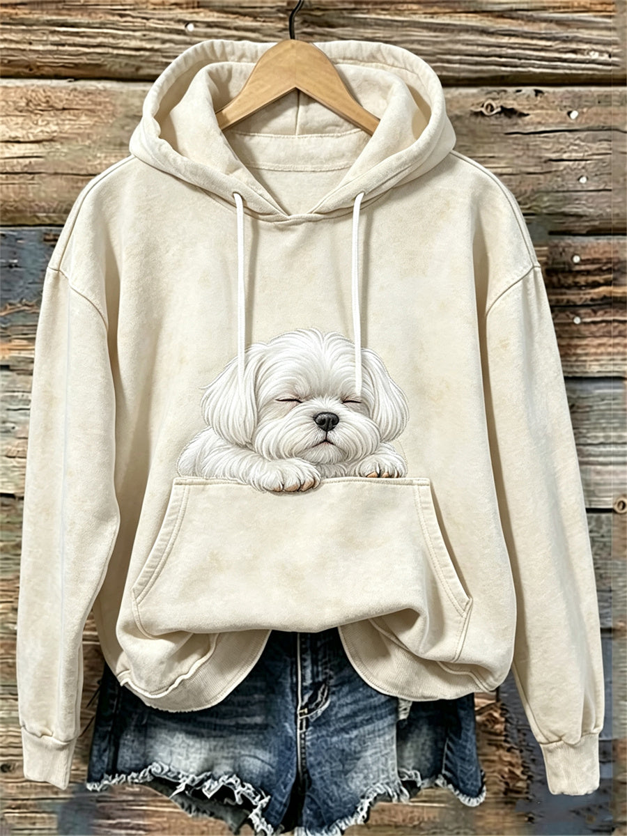 Women's Lovely Sleeping Maltese Dog Print Cozy Hoodie