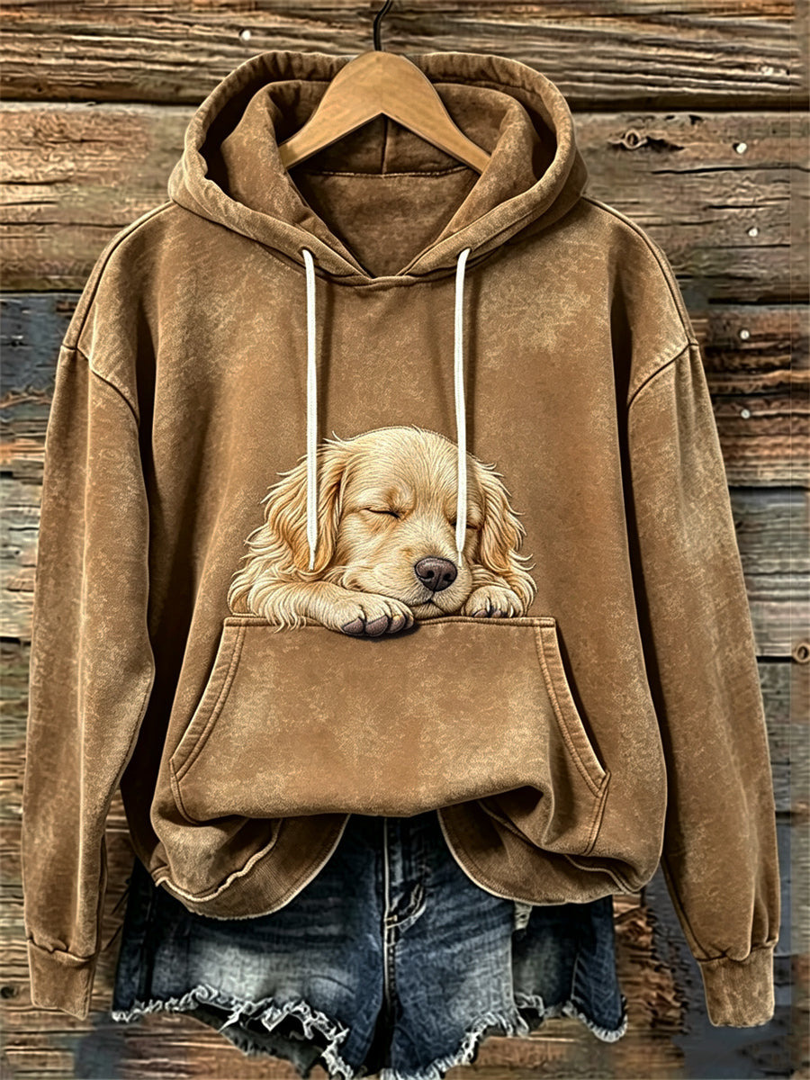 Women's Lovely Sleeping Golden Retriever Dog Print Cozy Hoodie