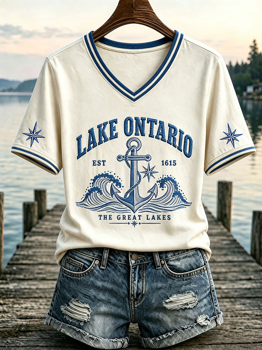 Women's "lake Ontario" V-neck T-shirts