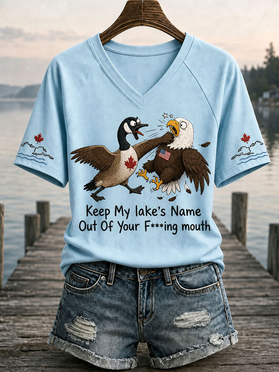 Women's "Keep my lake's name out of your f***ing mouth" V-neck T-shirts