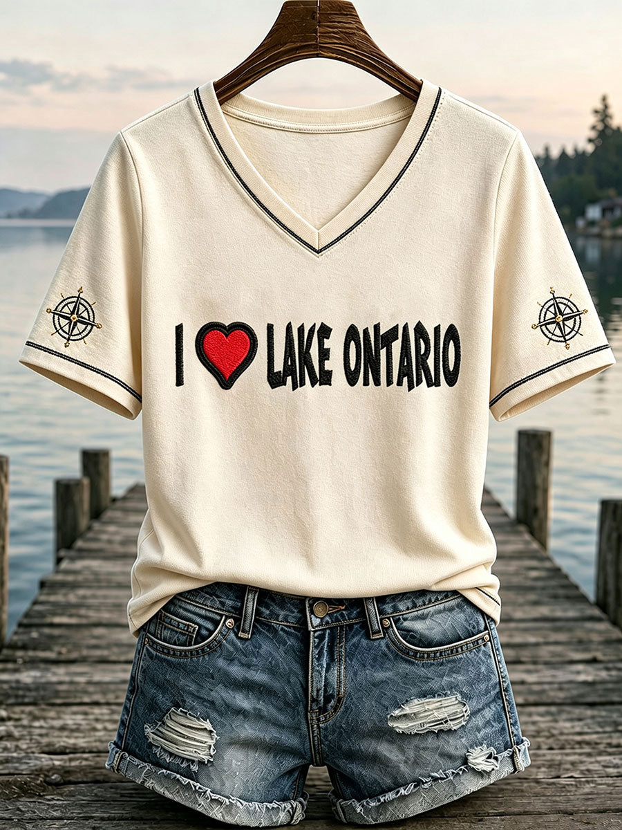 Women's "I love lake Ontario" V-neck T-shirts
