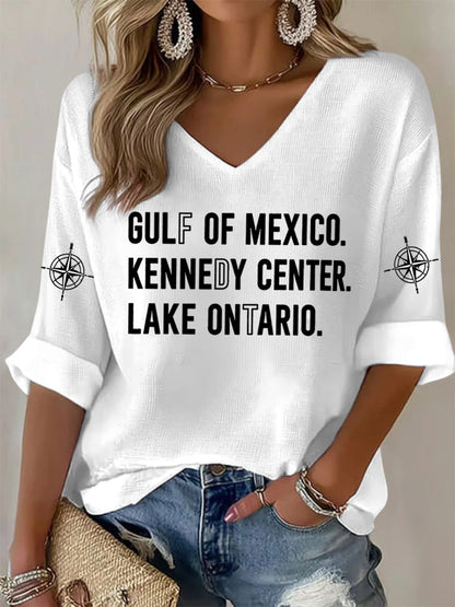 Women's Gulf Of Mexico Kennedy Center Lake Ontario Print Half-Sleeve V-Neck T-Shirt