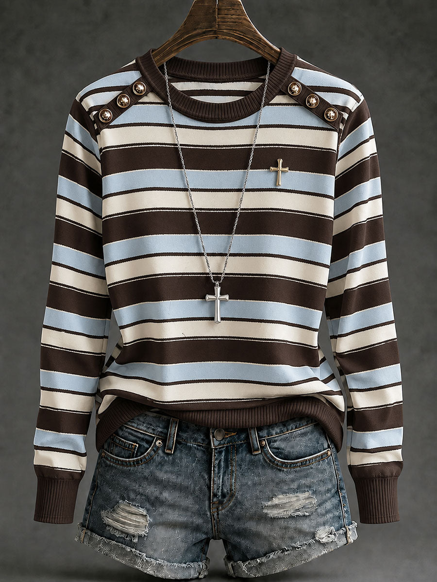 Women's Cross Striped Long-Sleeve T-Shirts