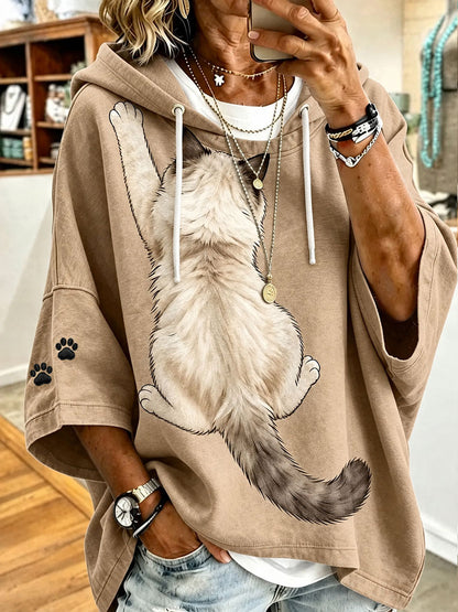 Women’s Cat Art Print Casual Hoodie