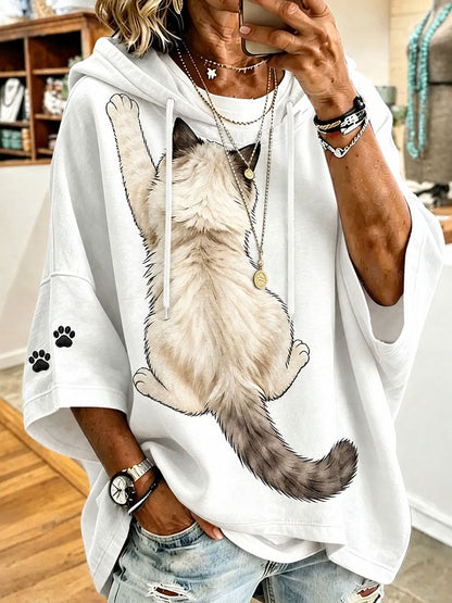 Women’s Cat Art Print Casual Hoodie