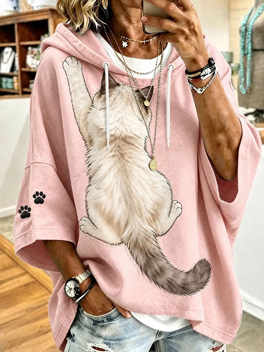 Women’s Cat Art Print Casual Hoodie