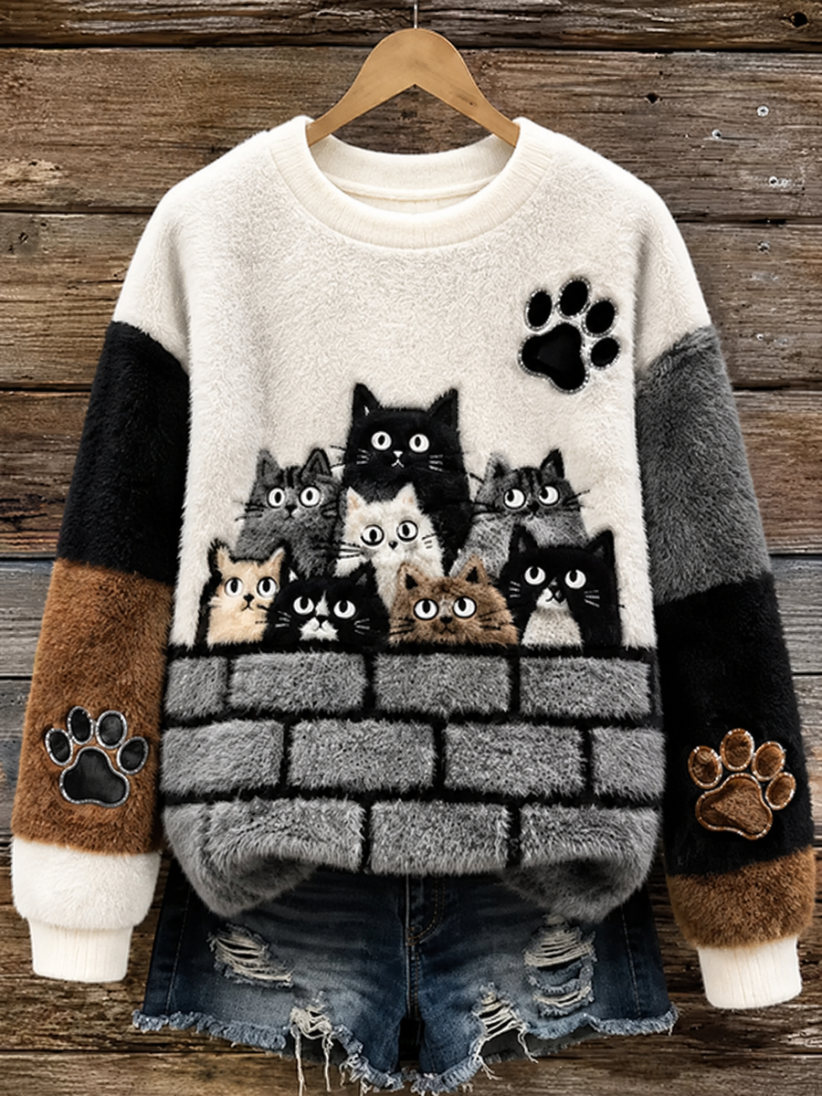 Women's Cute cat printed Flannel Hoodie