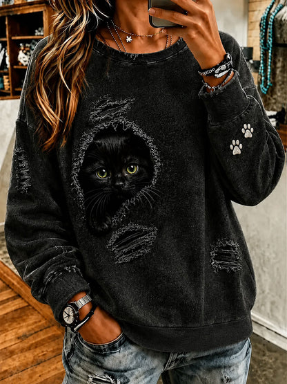 Women's Cat Art Print Casual Sweatshirt