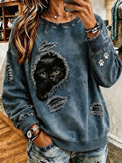 Women's Cat Art Print Casual Sweatshirt