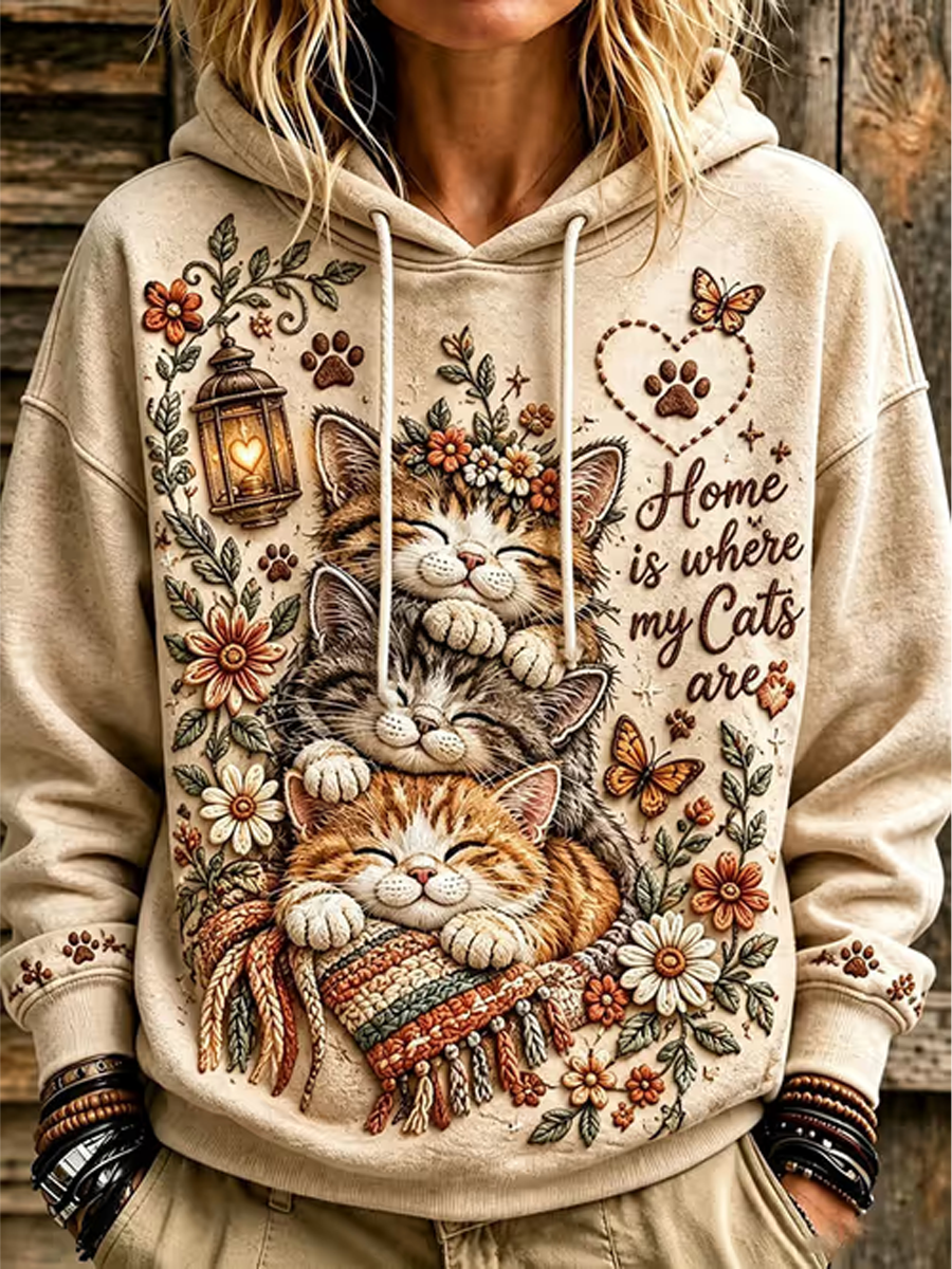 Women's Cute cat printed Regular Sweatshirt
