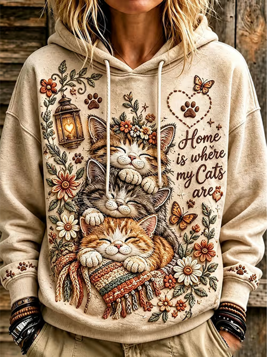 Women's Cute cat printed Regular Sweatshirt