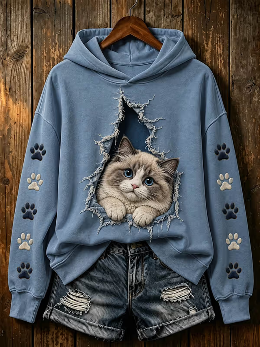 Women's Cute cat printed Regular Sweatshirt
