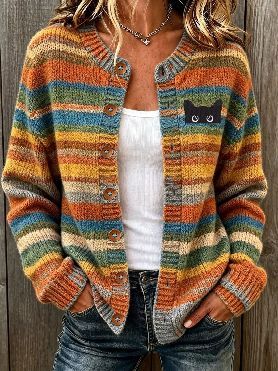 Women's Cat Art Print Casual Cardigan