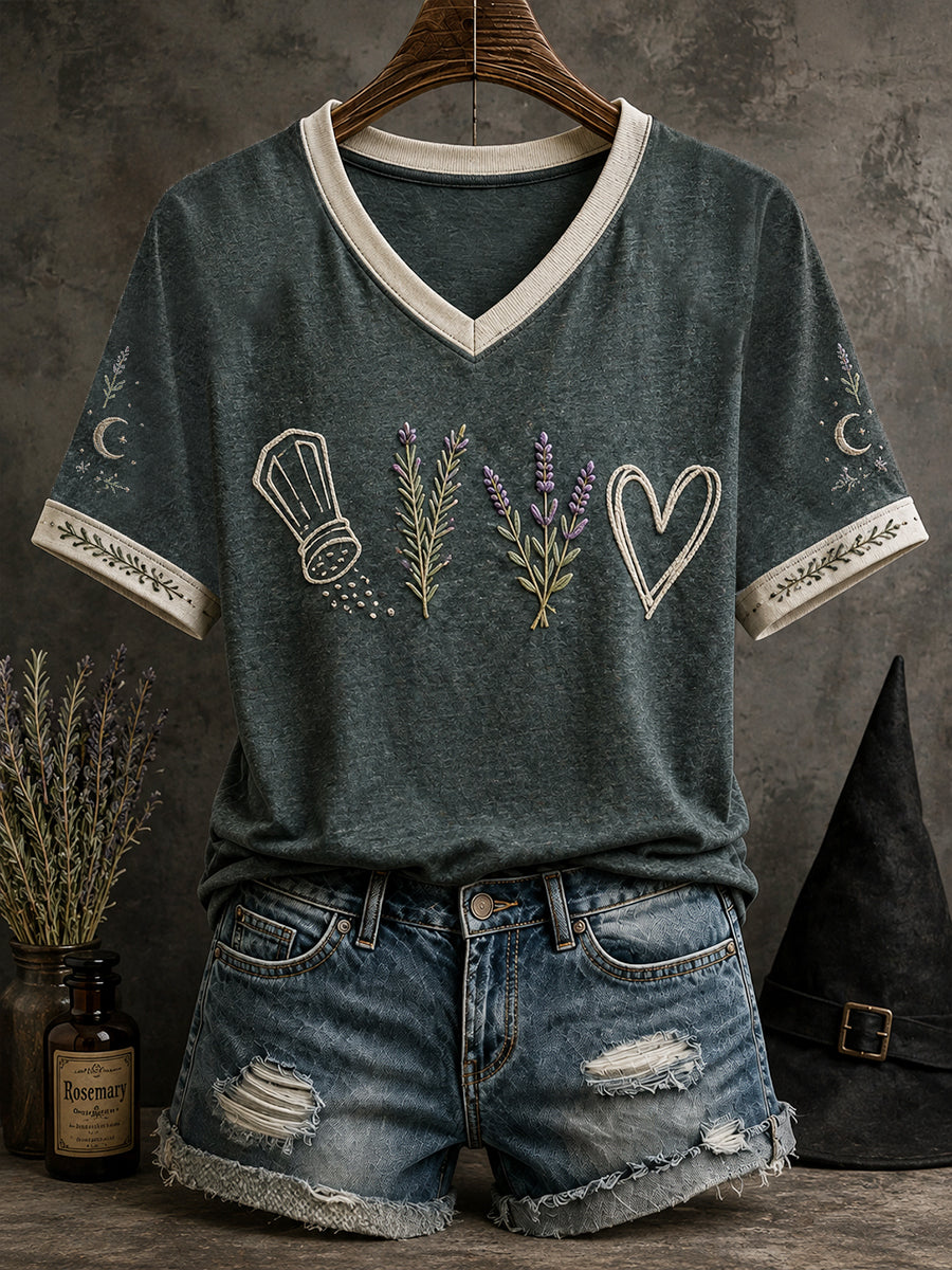 Women's Halloween Witch Salt Rosemary Lavender Love Art Printed T-shirt