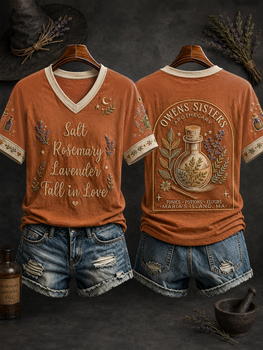 Women's Halloween Witch Salt Rosemary Lavender Love Art Printed T-shirt