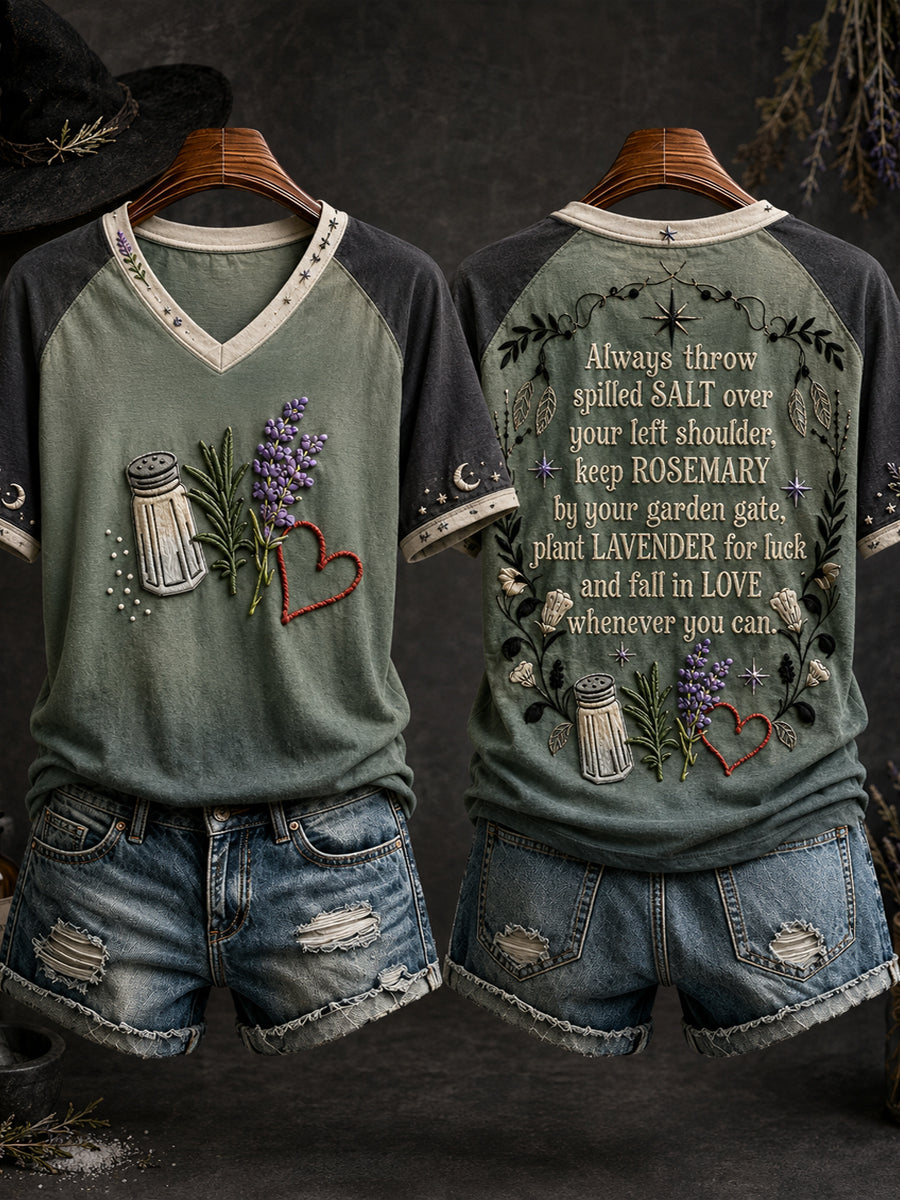 Women's Halloween Witch Salt Rosemary Lavender Love Art Printed T-shirt