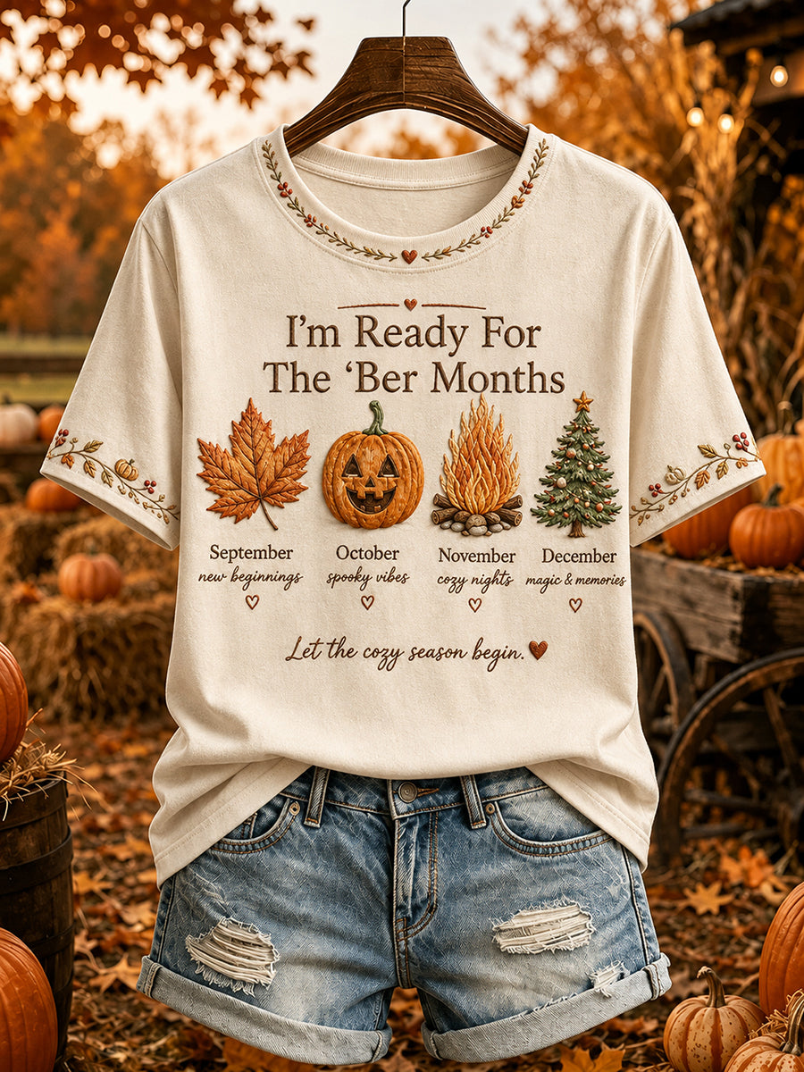 Women's Vintage I'm Ready For The Ber Months Print Short-sleeved T-shirt