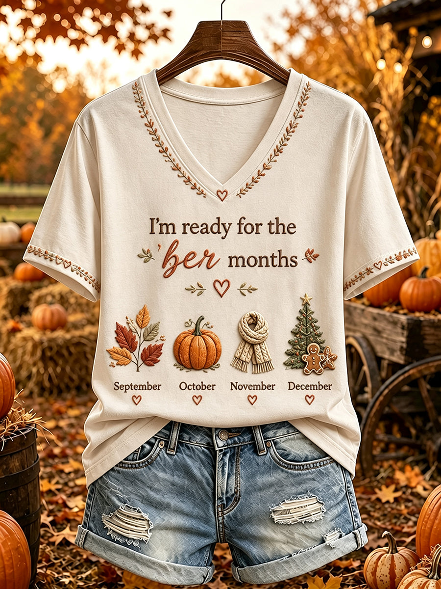 Women's Vintage I'm Ready For The Ber Months Print Short-sleeved T-shirt