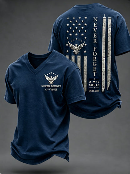 Men's NEVER FORGET 2,977 SOULS 2,977 SOULS 09.11.2001 V-neck T-shirt