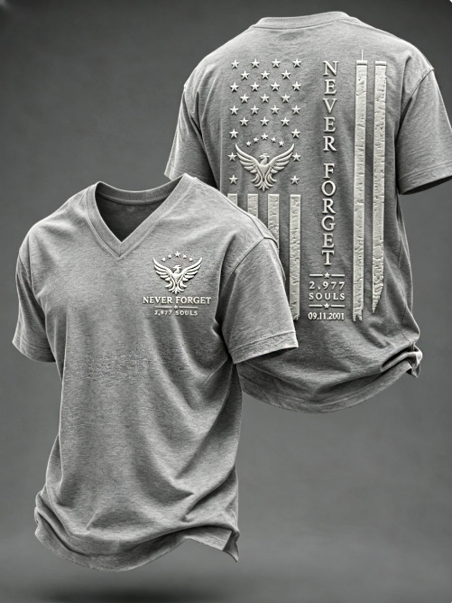 Men's NEVER FORGET 2,977 SOULS 2,977 SOULS 09.11.2001 V-neck T-shirt
