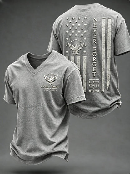 Men's NEVER FORGET 2,977 SOULS 2,977 SOULS 09.11.2001 V-neck T-shirt