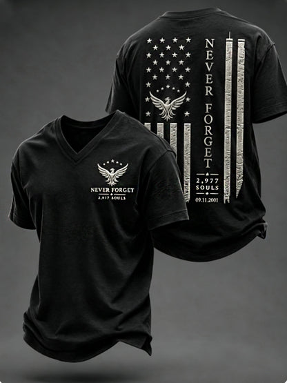 Men's NEVER FORGET 2,977 SOULS 2,977 SOULS 09.11.2001 V-neck T-shirt
