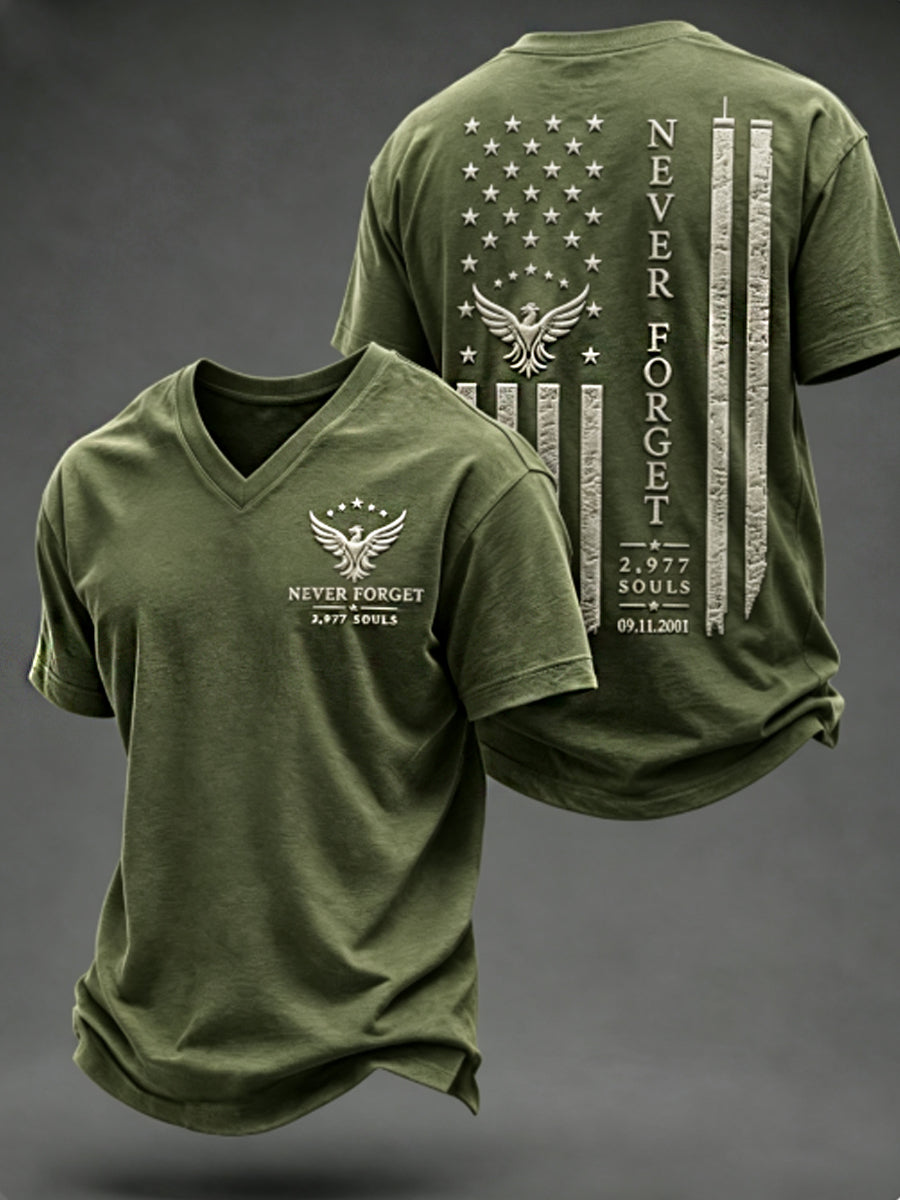 Men's NEVER FORGET 2,977 SOULS 2,977 SOULS 09.11.2001 V-neck T-shirt