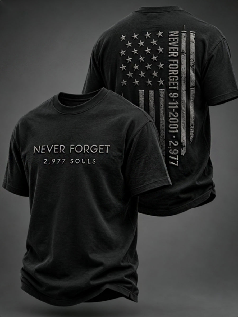 Men's NEVER FORGET 2,977 SOULS 2,977 SOULS 09.11.2001 short sleeves t-shirt