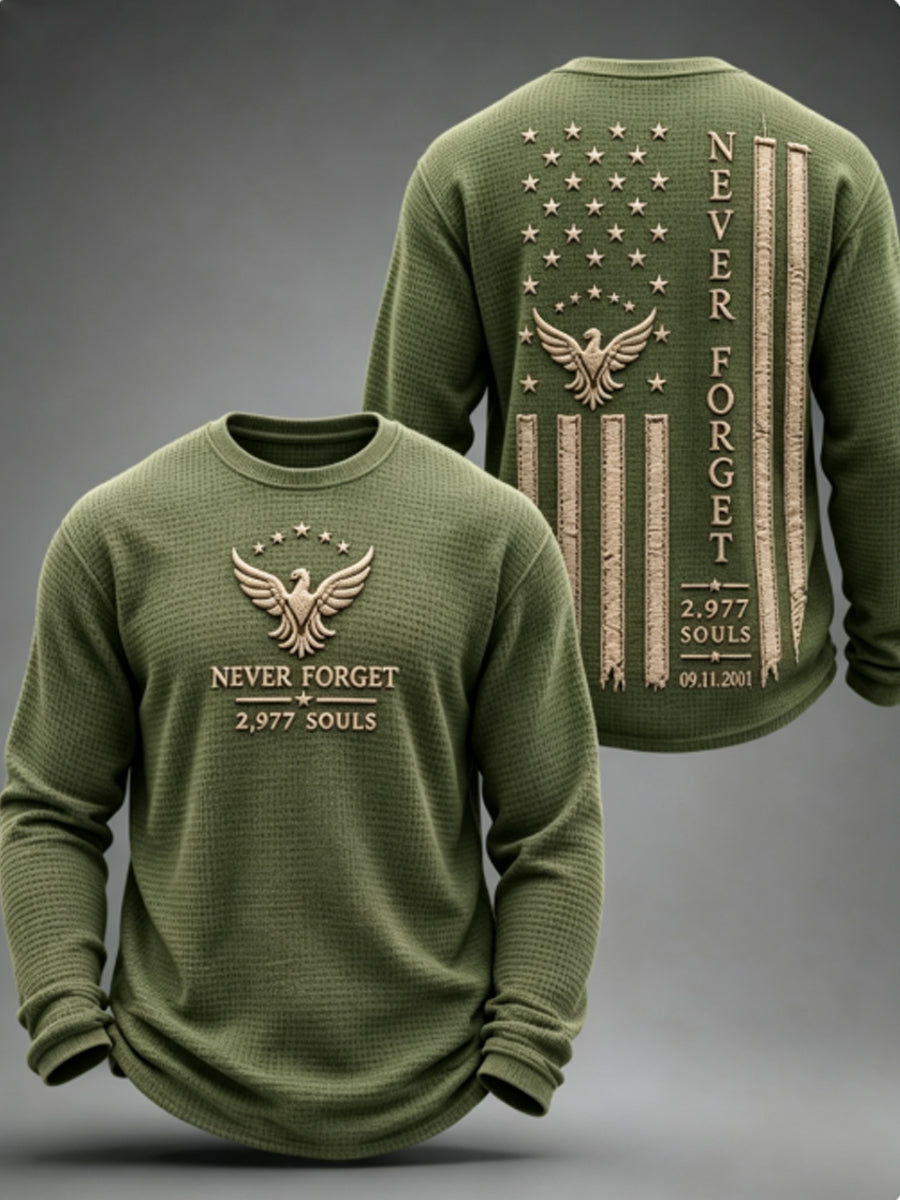 Men's NEVER FORGET 2,977 SOULS 2,977 SOULS 09.11.2001 Waffle Long Sleeve T-Shirt