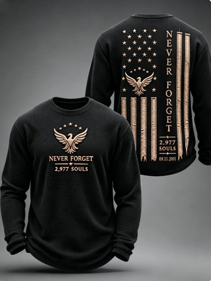 Men's NEVER FORGET 2,977 SOULS 2,977 SOULS 09.11.2001 Waffle Long Sleeve T-Shirt