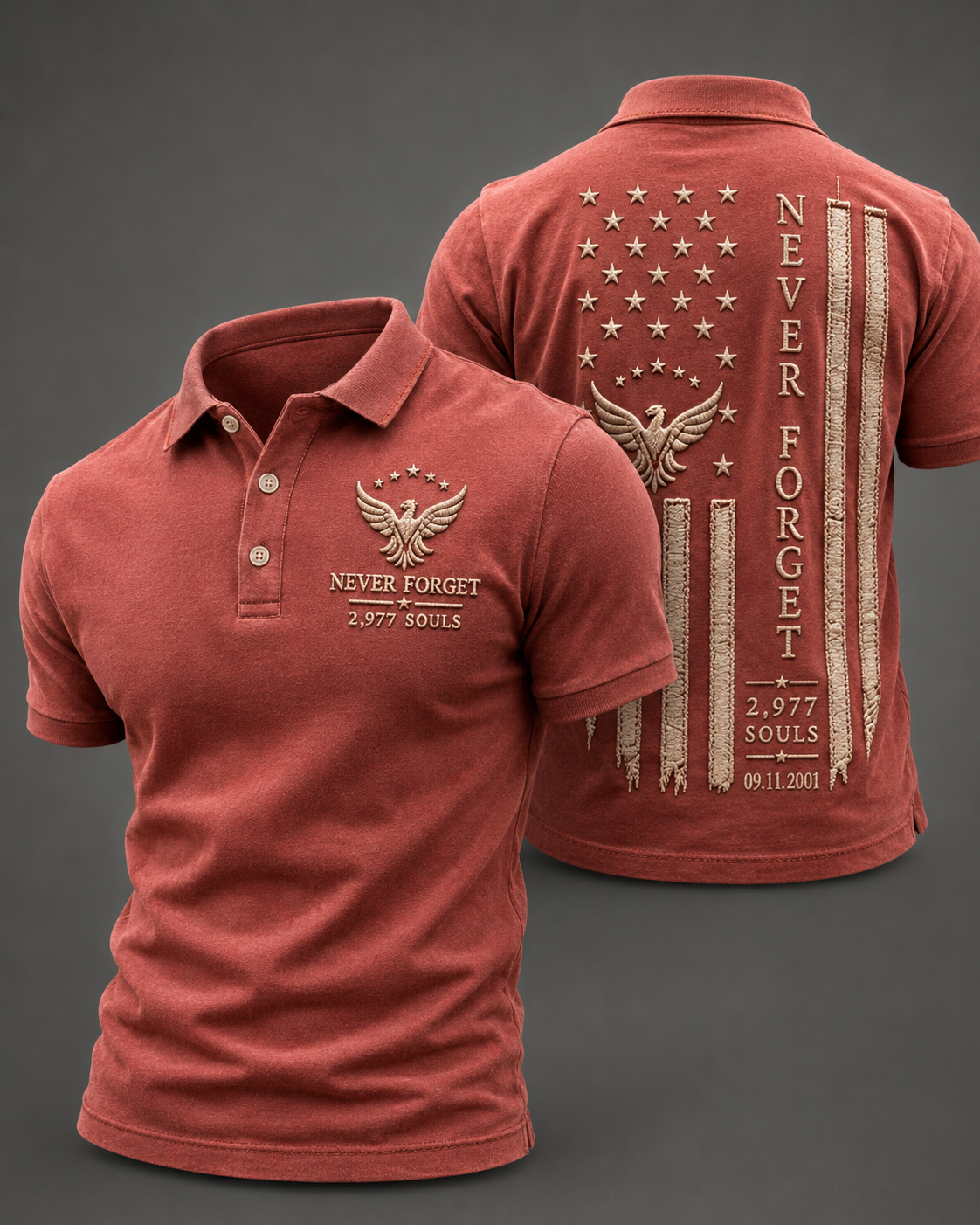 Men's NEVER FORGET 2,977 SOULS 2,977 SOULS 09.11.2001 polo shirt