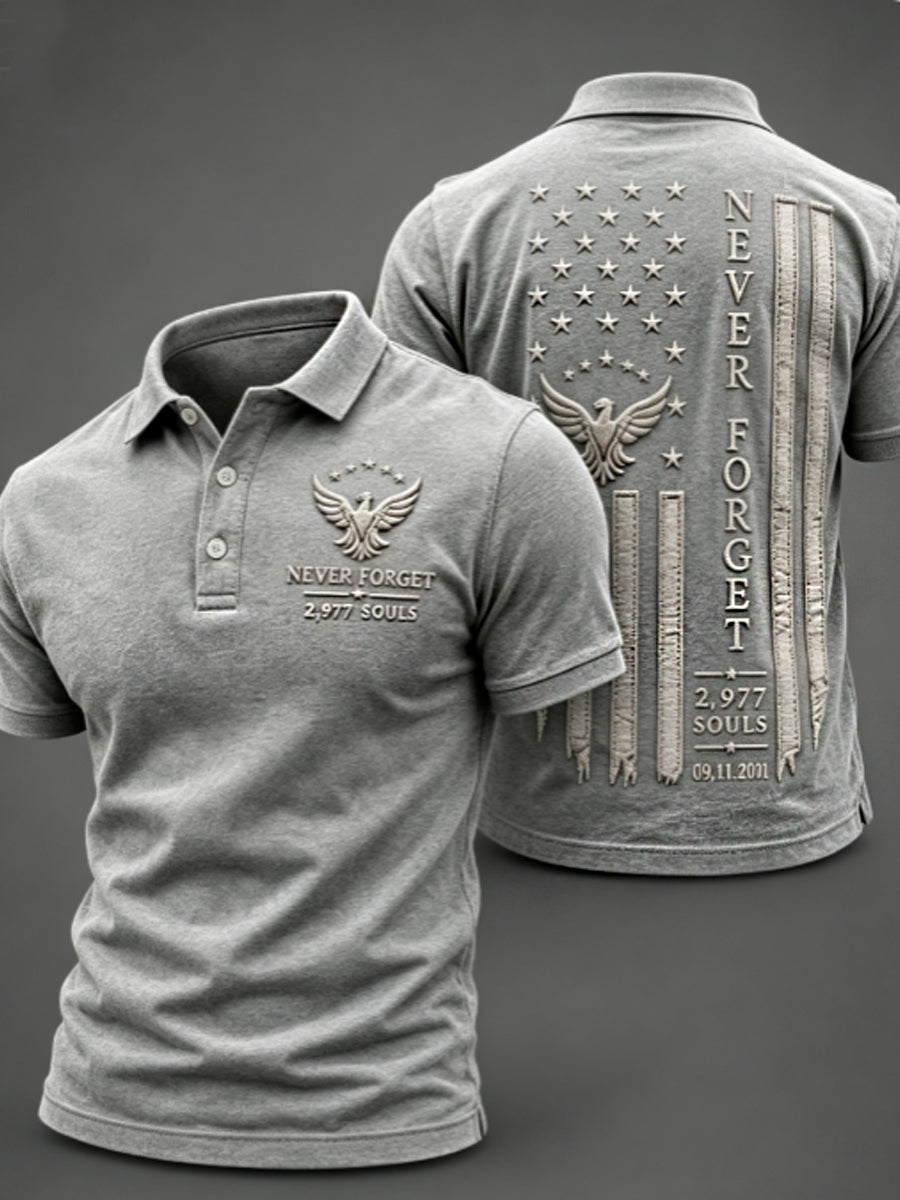 Men's NEVER FORGET 2,977 SOULS 2,977 SOULS 09.11.2001 polo shirt