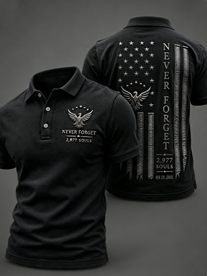 Men's NEVER FORGET 2,977 SOULS 2,977 SOULS 09.11.2001 polo shirt