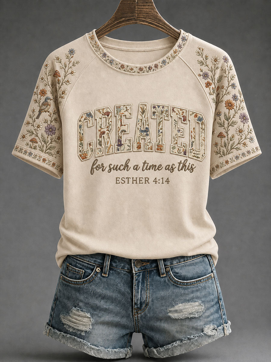 Women's 'Created for Such a Time as This' Floral Casual T-Shirt