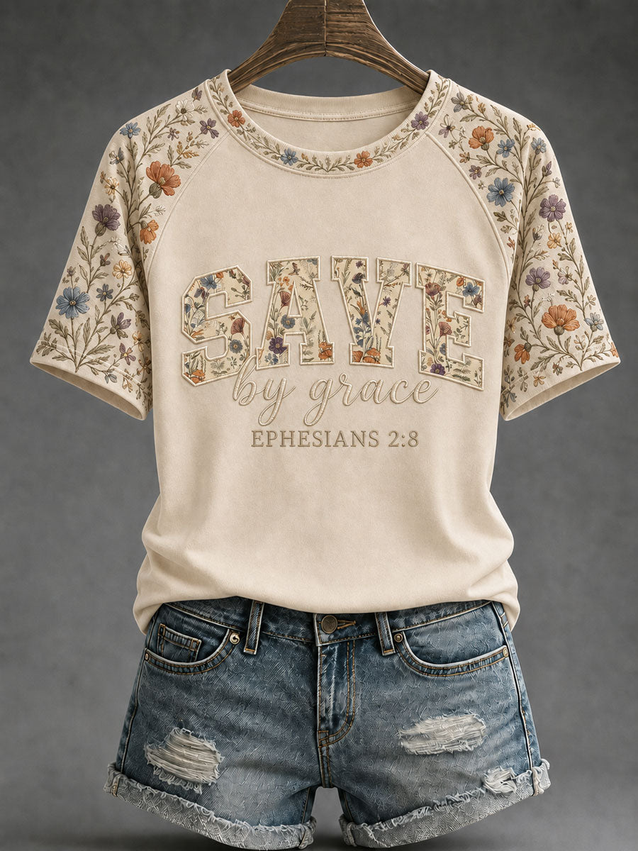 Women's 'Save My Grace' Print Casual T-Shirt