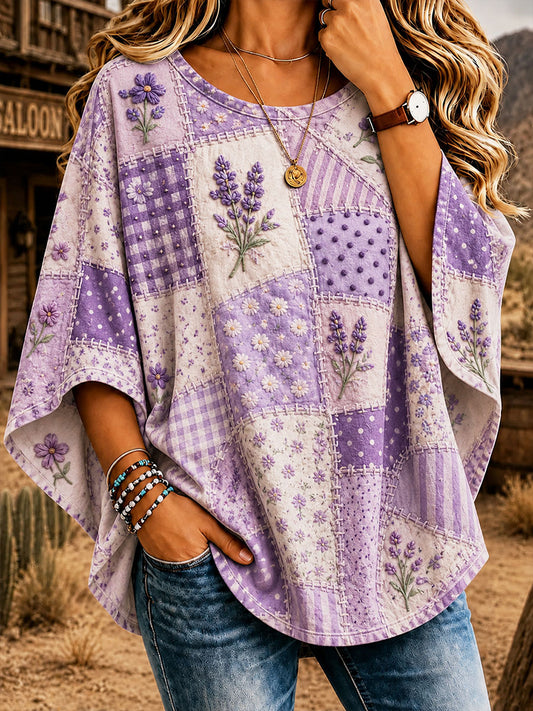 Women's Purple Floral Art Print Casual T-Shirt