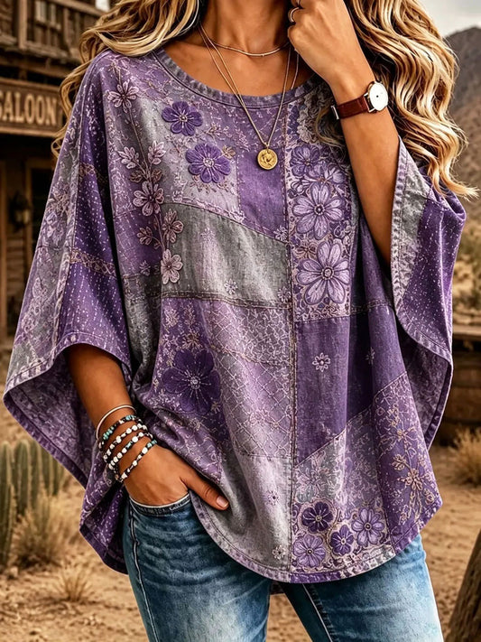 Women's Purple Floral Art Print Casual T-Shirt