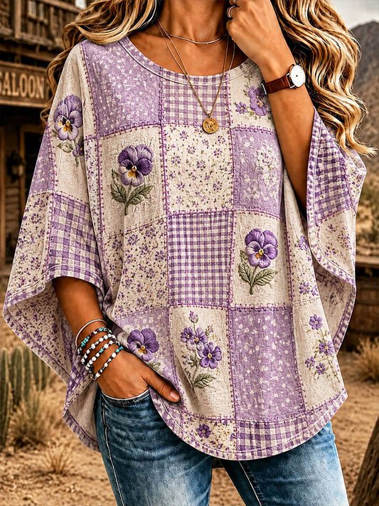 Women's Purple Floral Art Print Casual T-Shirt