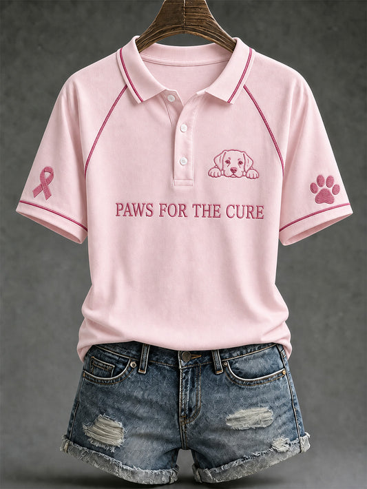 Women's Paws For The Cure slogan and line dog design casual short-sleeve T-shirt