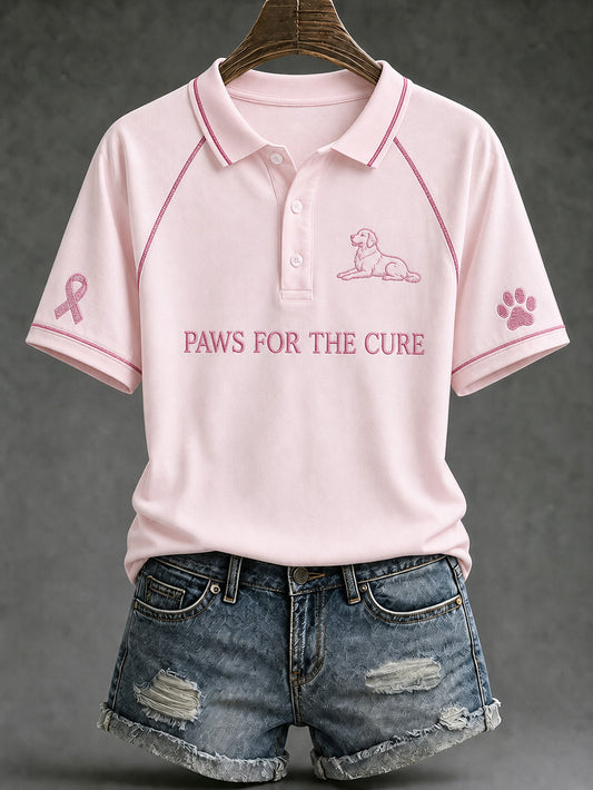 Women's Paws For The Cure slogan and line dog design casual short-sleeve T-shirt