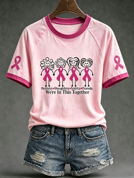 Women's breast cancer theme slogan printed casual short-sleeve T-shirt