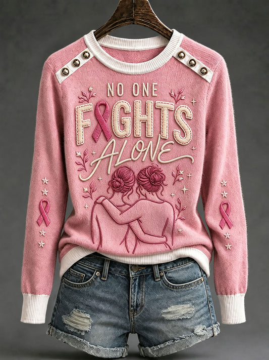 Women's "No One Fights Alone" Breast Cancer Awareness Tops