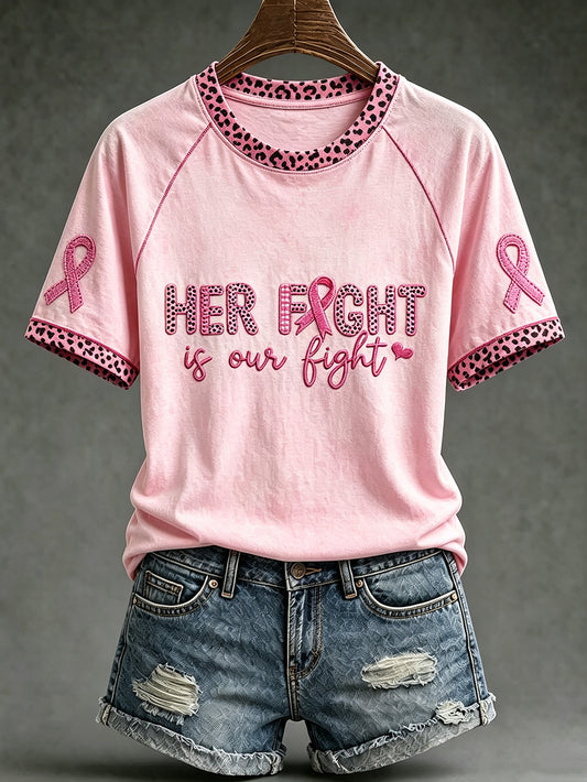 Women's breast cancer theme slogan printed casual short-sleeve T-shirt