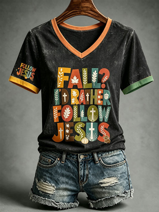 Women's Fall I'd Rather Follow Jesus T-shirt