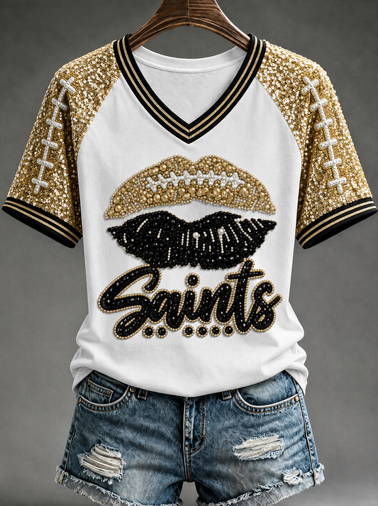 Women's V-neck off-shoulder short-sleeved T-shirt