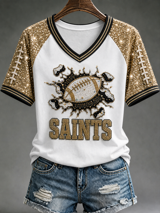 Women's V-neck off-shoulder short-sleeved T-shirt
