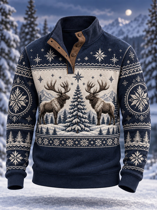 Men's Nordic Forest Animals Four-Button Hoodie