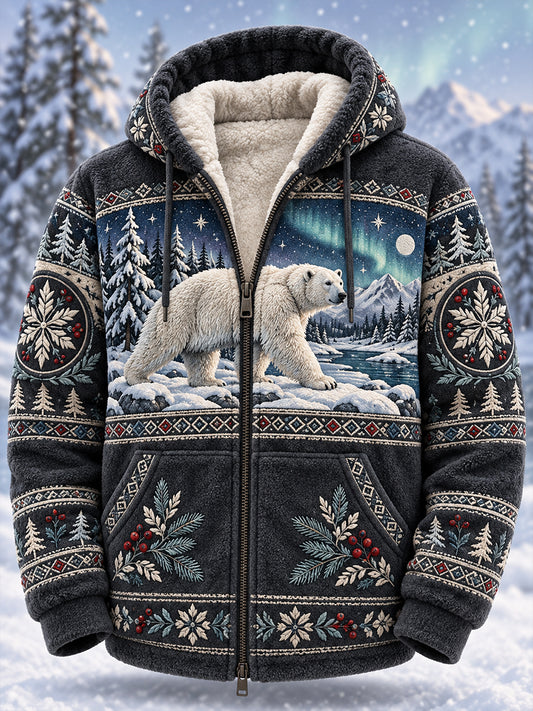 Men's Nordic Forest Animals Fleece-Lined Hooded Jacket