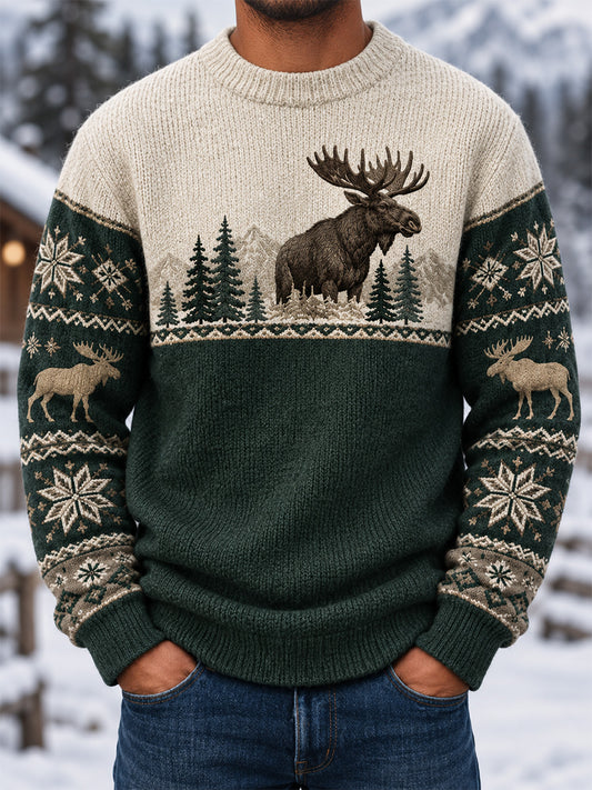 Men's Winter Moose Print Casual Imitation Sweater