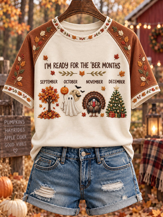 Women's Vintage I'm Ready For The 'ber Months Print Short-sleeved T-shirt